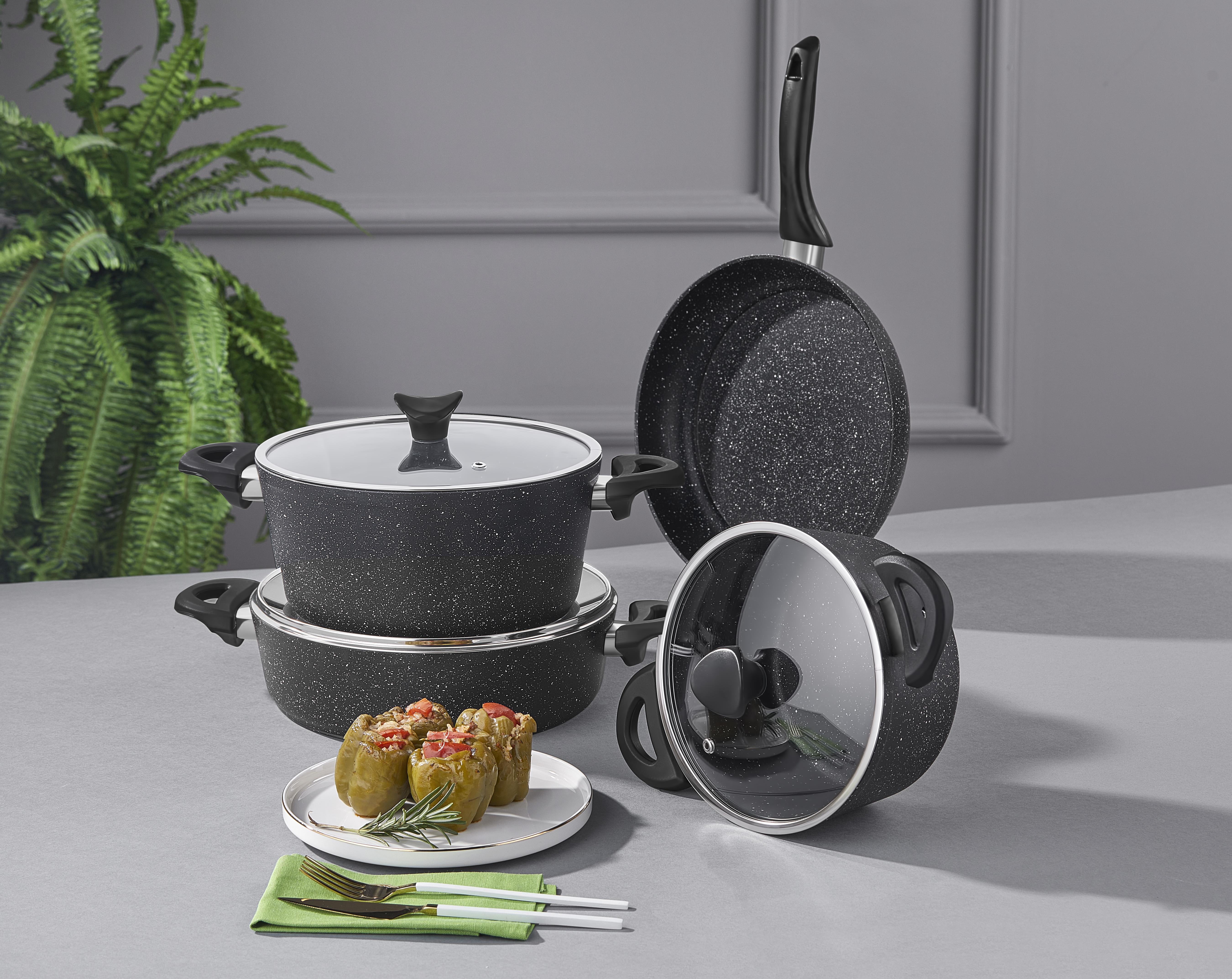 Taç Master Cook 4'lü 7 Parça Granit Tencere Seti Siyah görsel 2