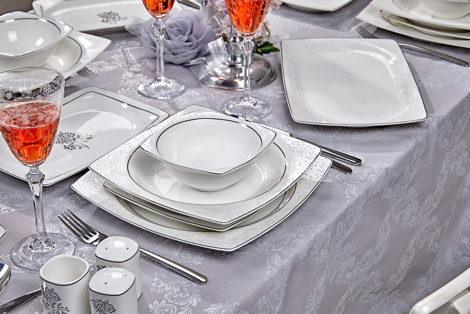 Taç Real Bone Tia Platin 60 Parça 12 Kişilik Yemek Takımı görsel 2