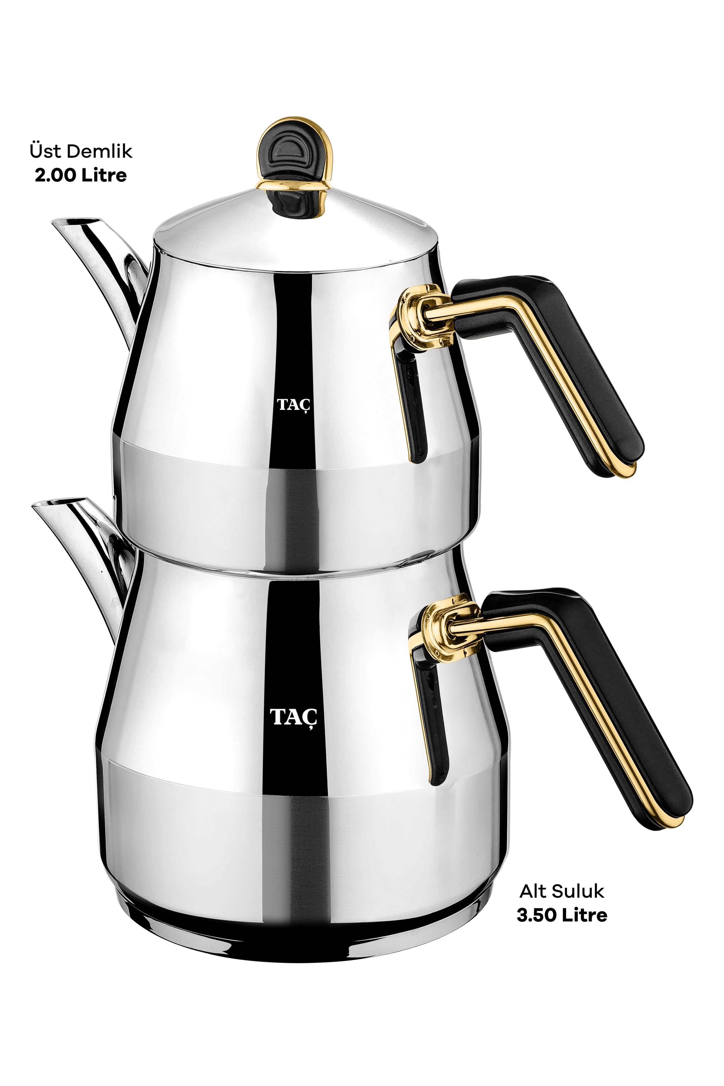 Taç Grossi Jumbo Boy 4 Parça Paslanmaz Çelik Çaydanlık Takımı Gold 2.00-3.50lt görsel 2