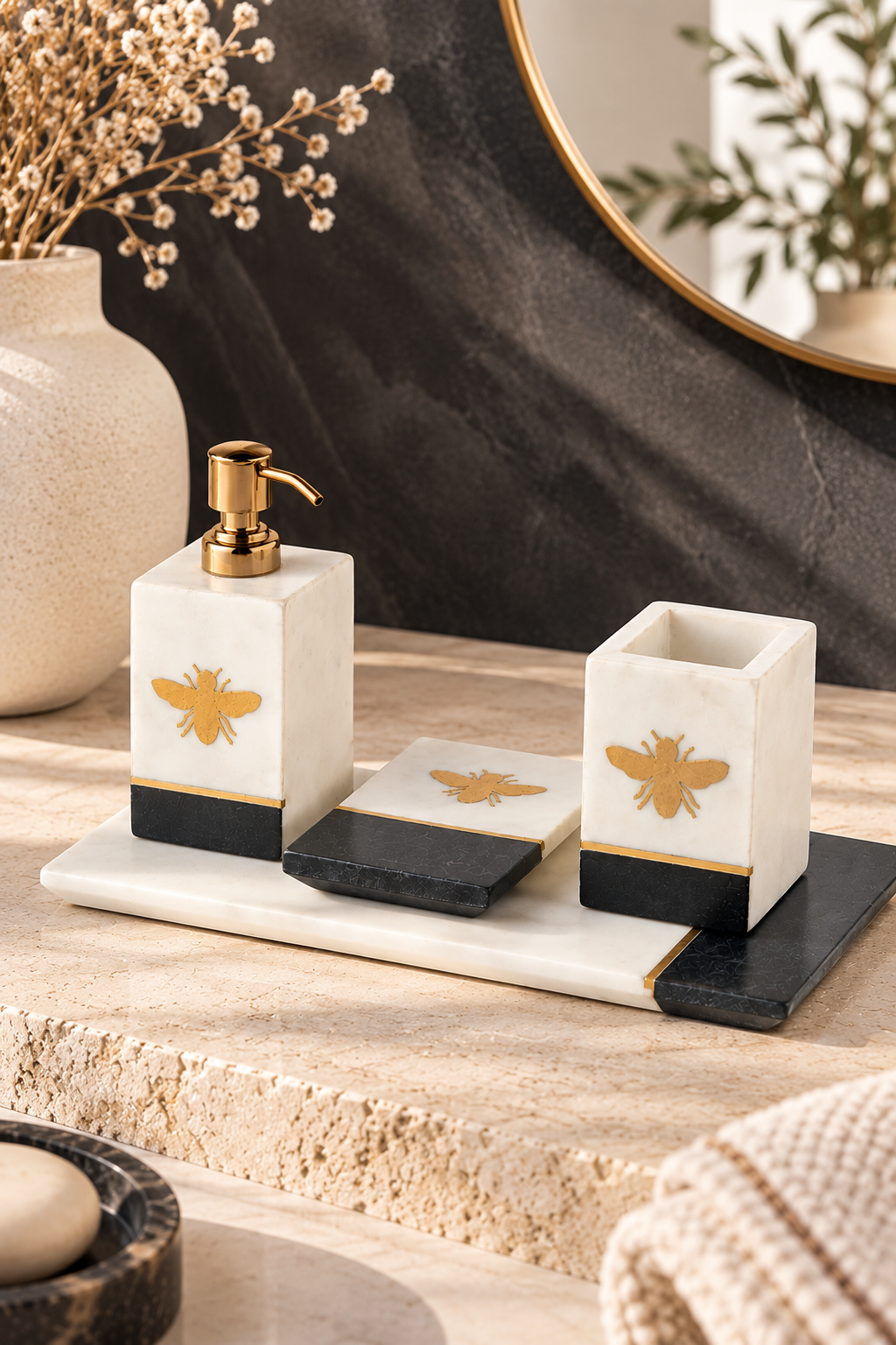 Cornella Marble World Arı Figürlü 4'lü Banyo Seti görsel 4