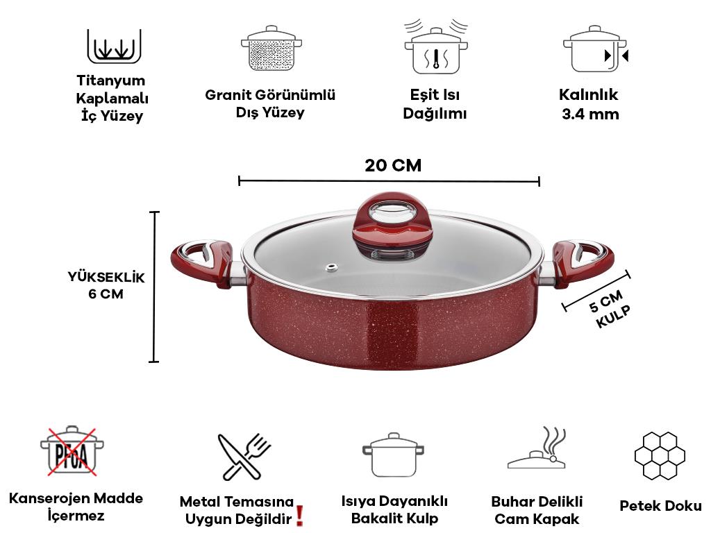 Taç Titan Granit Basık Tencere 20cm görsel 2