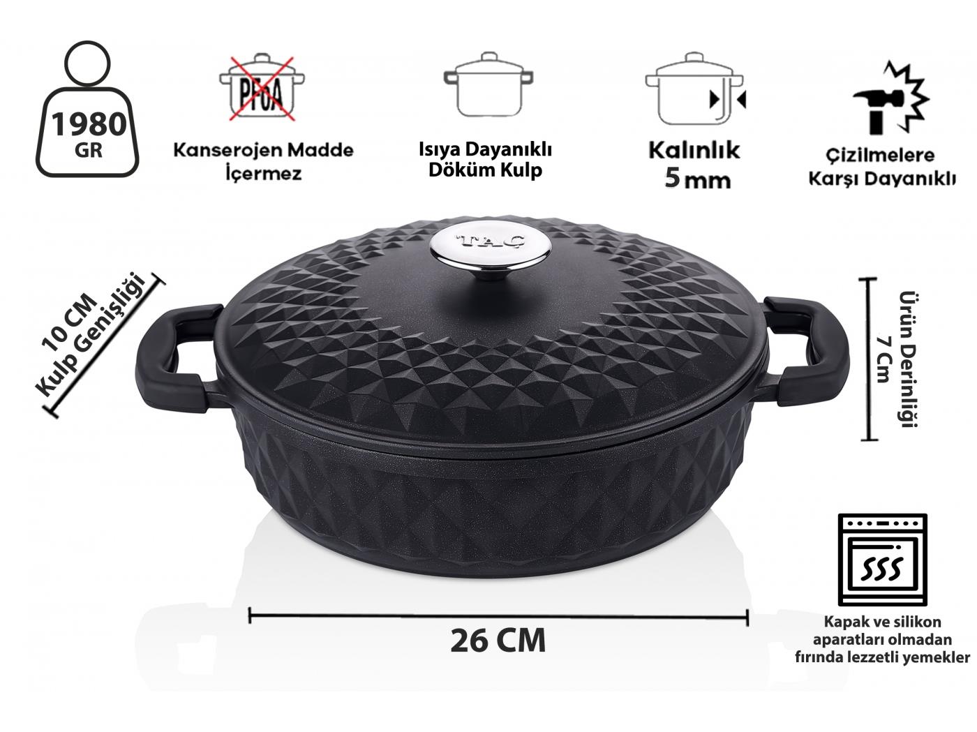 Taç Carabella İndüksiyon Tabanlı Döküm Kapak 7 Parça Tencere Seti Siyah görsel 10