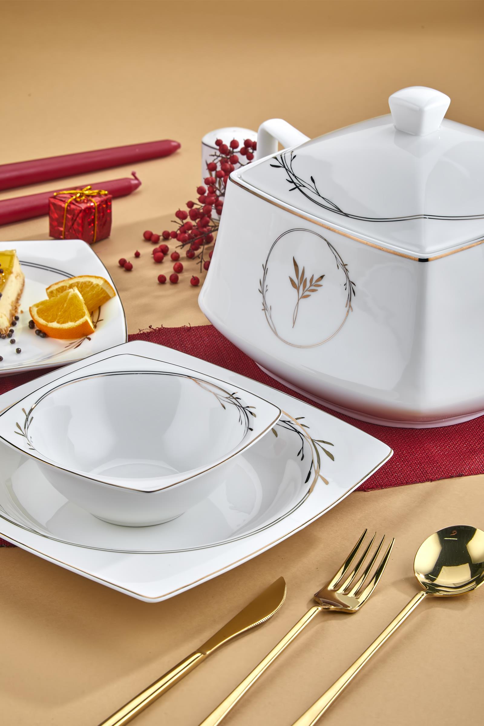 Taç Real Bone Olea Gold 60 Parça 12 Kişilik Yemek Takımı görsel 5