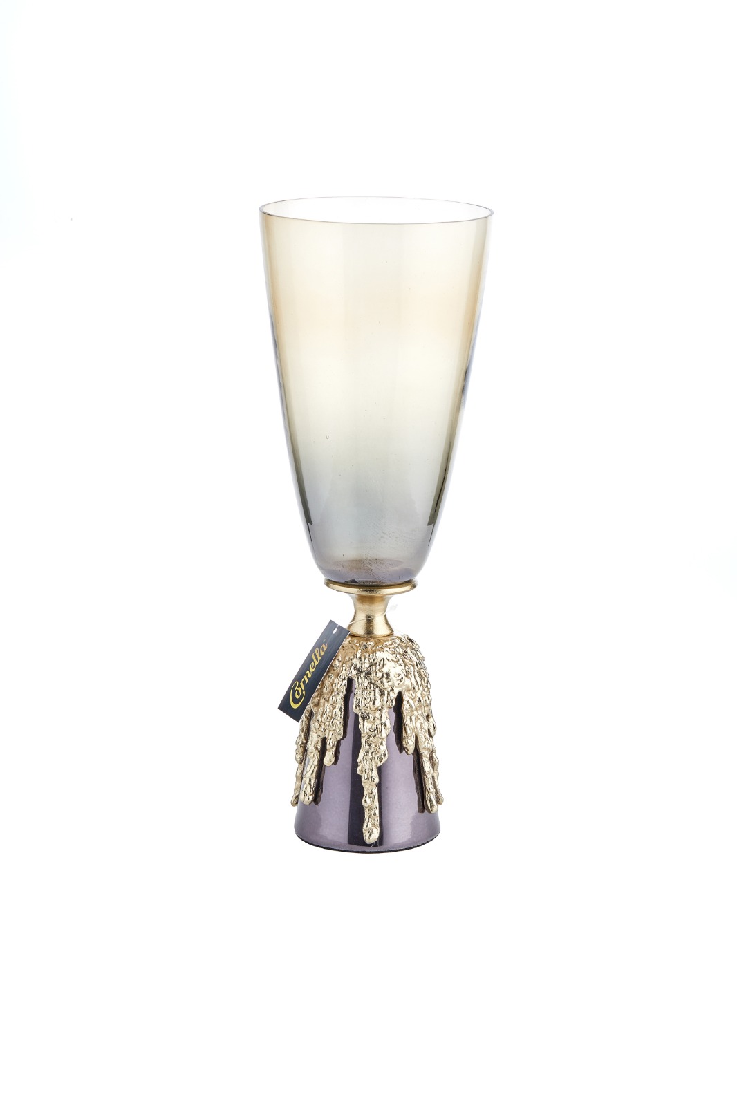Cornella Elegant 42 Cm Eskitme Renk Pirinç Ve Cam Döküm Vazo görsel 2