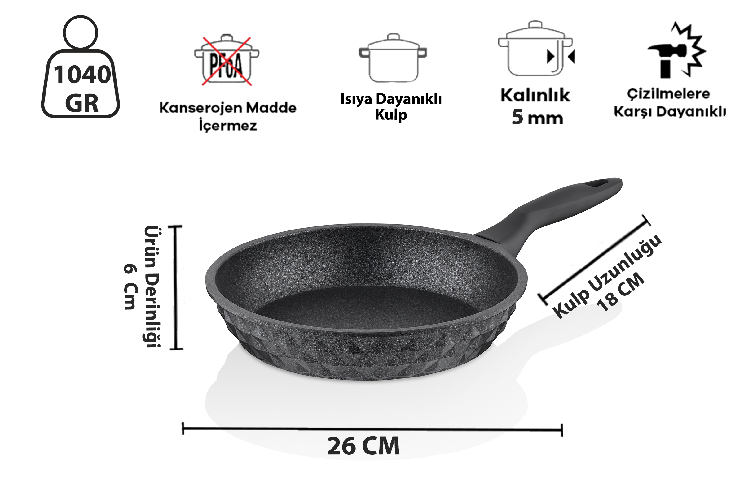 Taç Bella Döküm Tava 26 Cm Siyah görsel 8