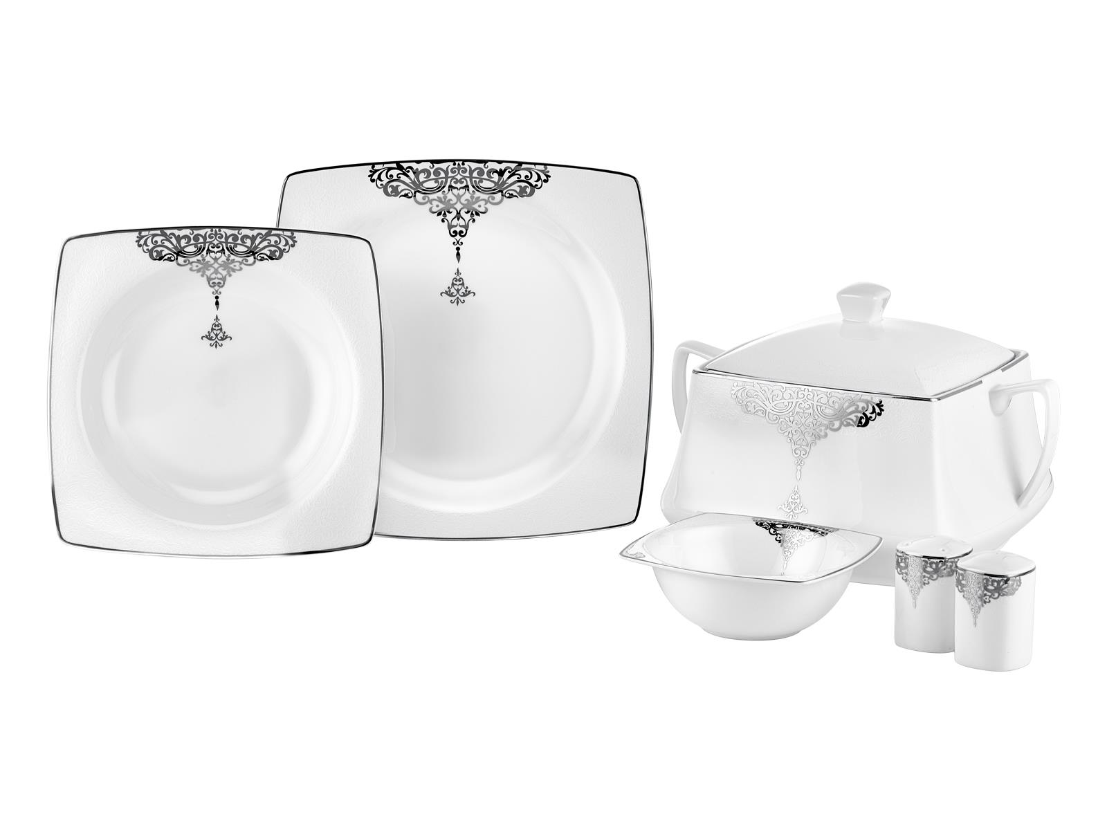 Taç Efser 60 Parça 12 Kişilik Porselen Yemek Takımı Platin