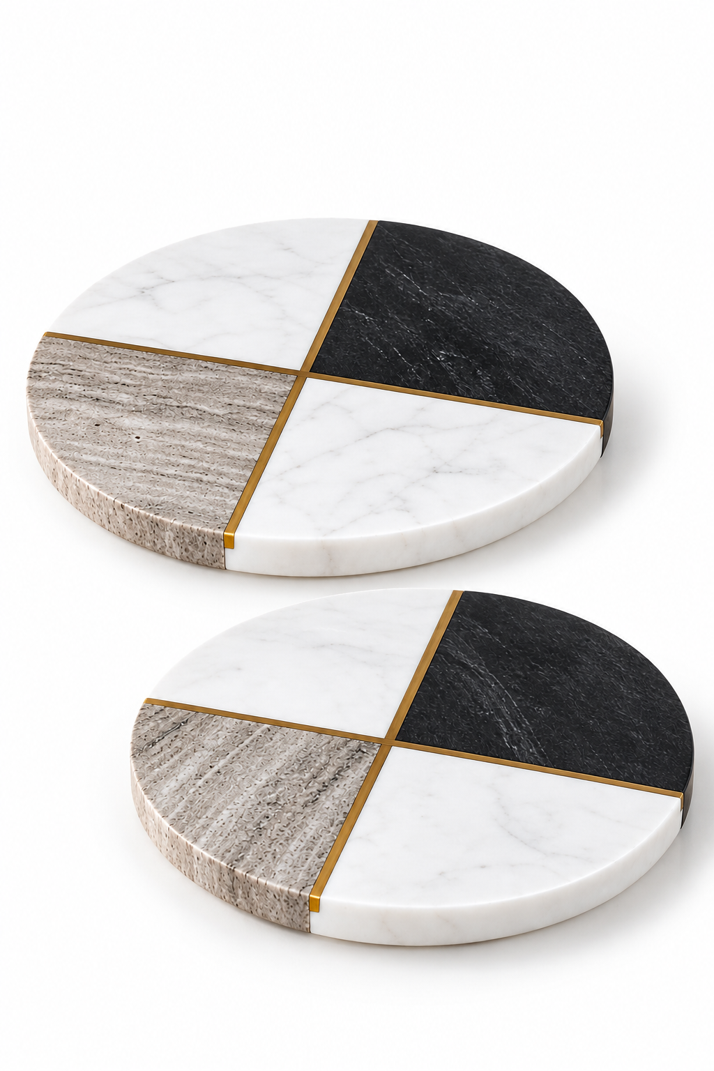 Cornella Marble World Çift Renk 2'li Yuvarlak Mermer Sunumluk Seti 25 Cm Ve 30 Cm görsel 4