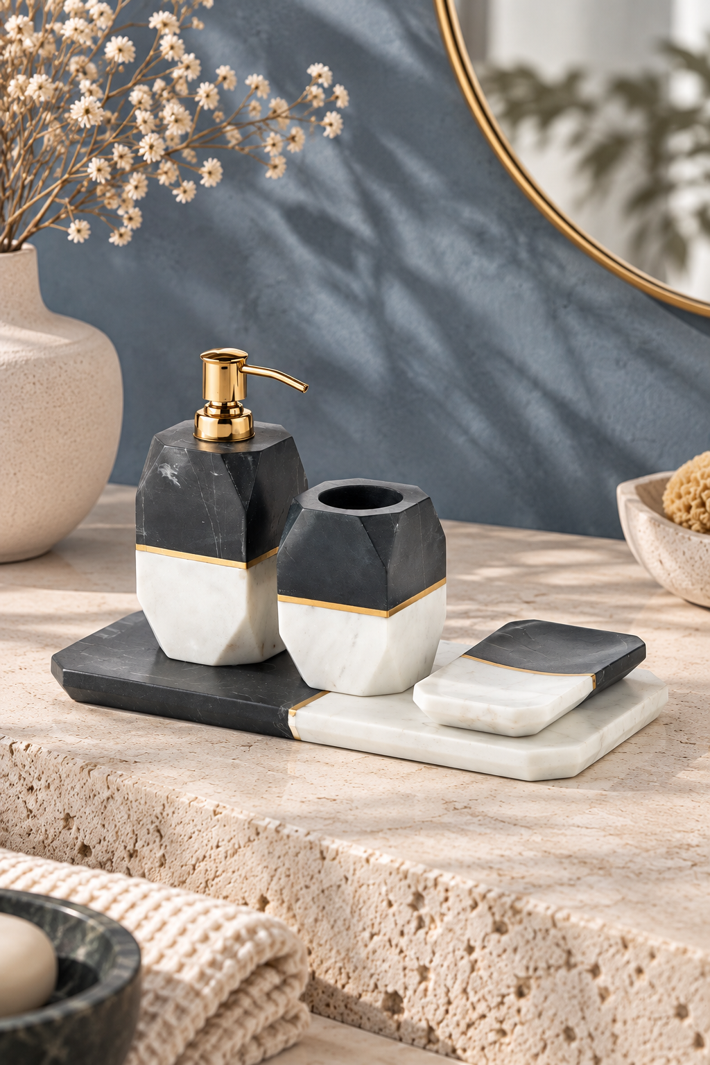 Cornella Marble World Gri-Beyaz 4'lü Banyo Seti görsel 4