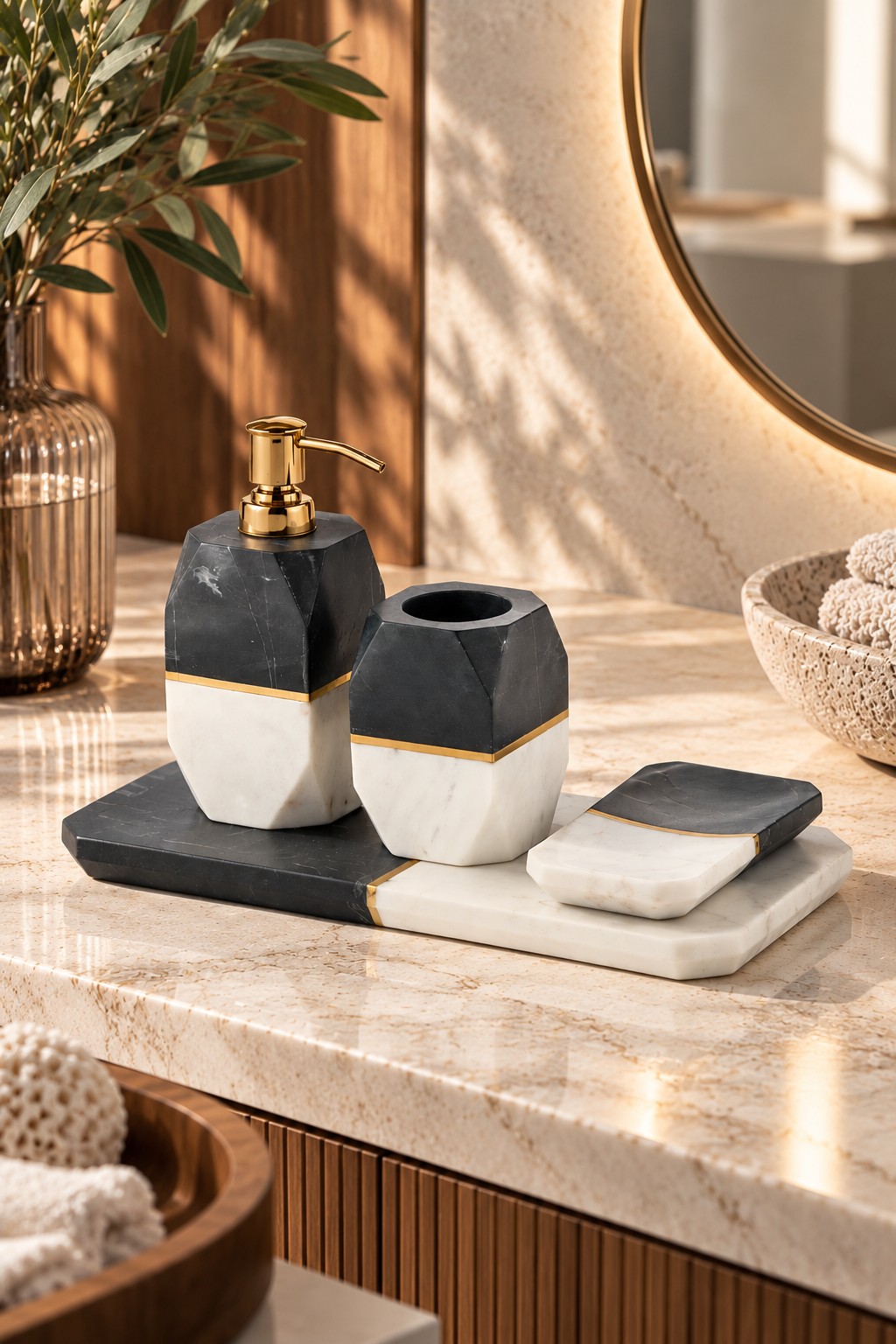 Cornella Marble World Gri-Beyaz 4'lü Banyo Seti görsel 2